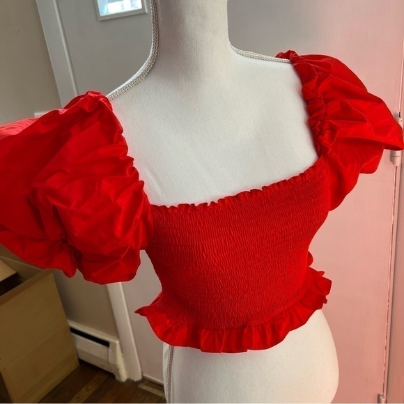 Zara TOP RUCHED BODICE WITH BALLOON SLEEVES (LARGE) - Picture 14 of 15